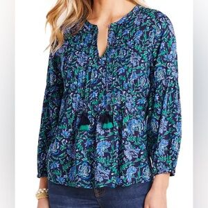 Vineyard Vines Preppy Pintuck Pleated Tassel Top in Anegada Floral Size XS
